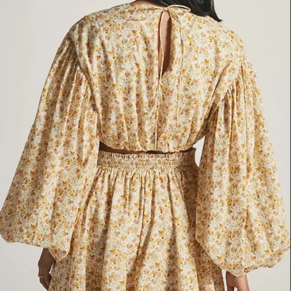 Anthropologie Significant‎ Other Balloon Sleeves Cropped Blouse Ditsy Flo…